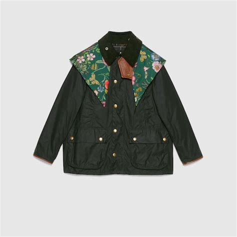 gucci barbour|Barbour wax cotton jacket with Gucci Flora silk hood.